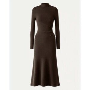 OGL Sleeveless Mockneck Tucks Midi Dress Hazelnut Brown Small NWT